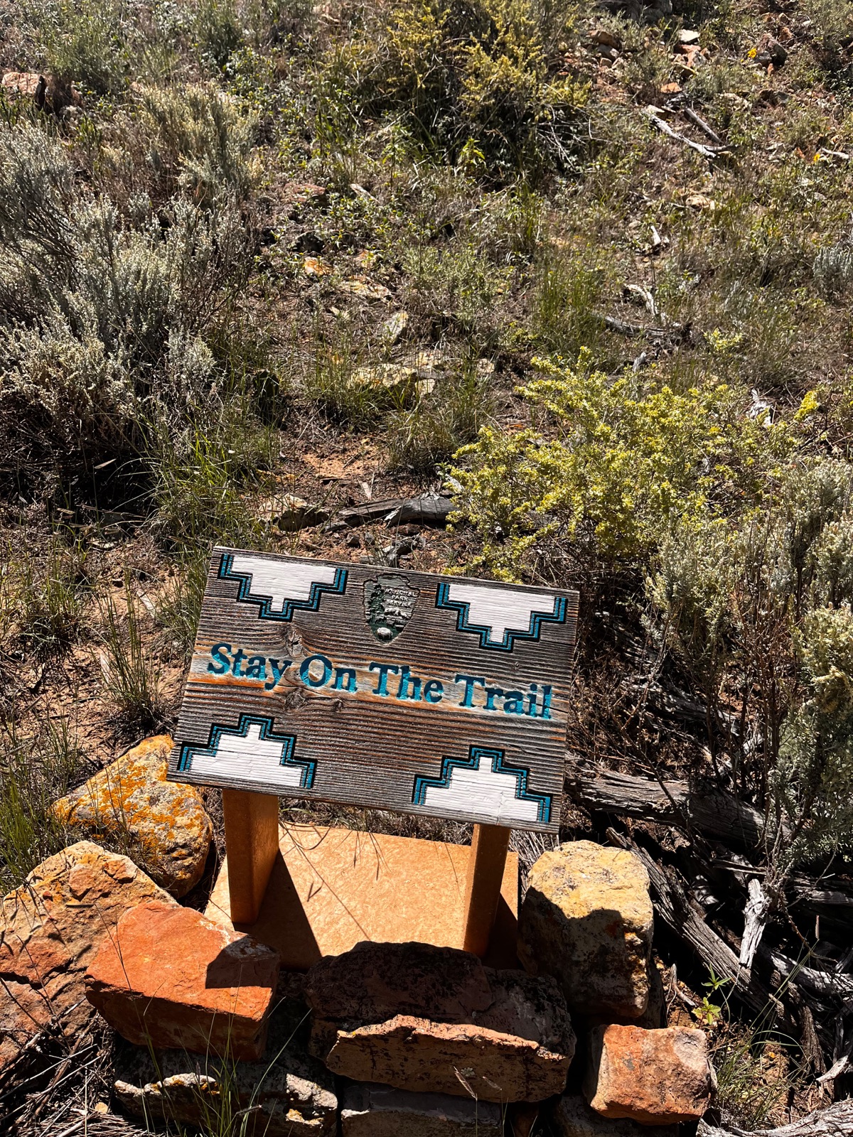 A wooden trail sign reading Stay On The Trail